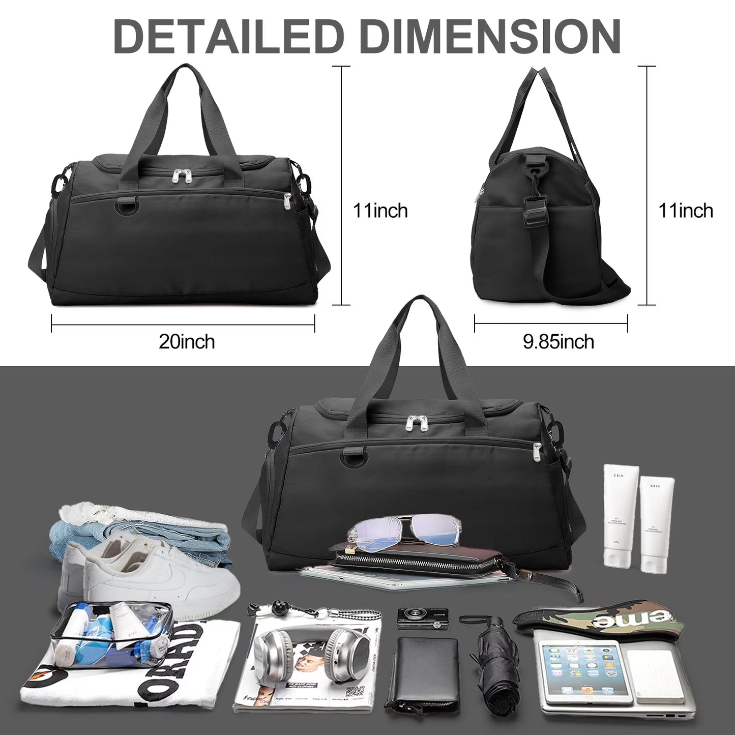 Ultimate Waterproof Travel Duffle Bag with Shoe Compartment - Perfect for Gym, Sports, and Weekend Getaways in Sleek Black Design
