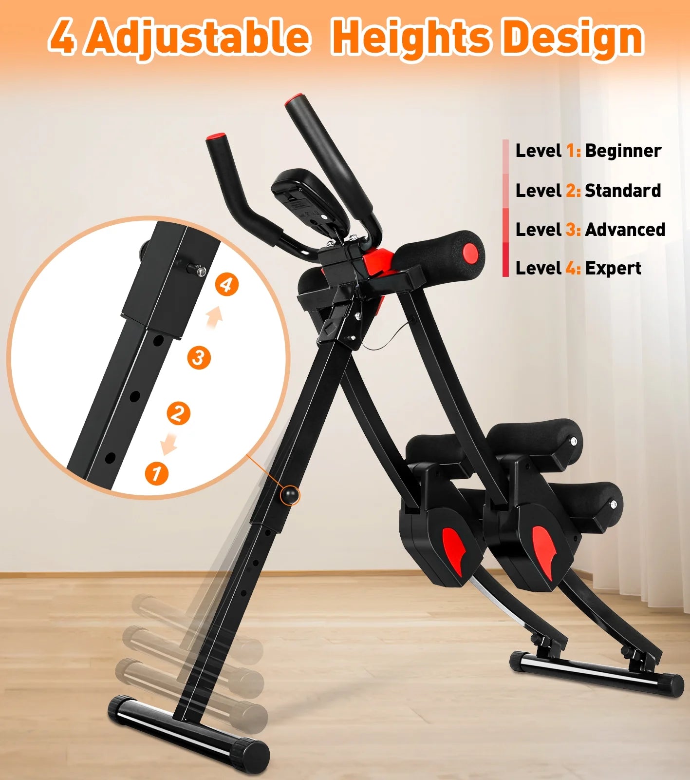 Transform Your Core with the Ultimate Fitness Ab Machine - 4 Adjustable Resistance Levels for Effective Home Workouts, Compact & Foldable Design, Supports Up to 440 lbs!