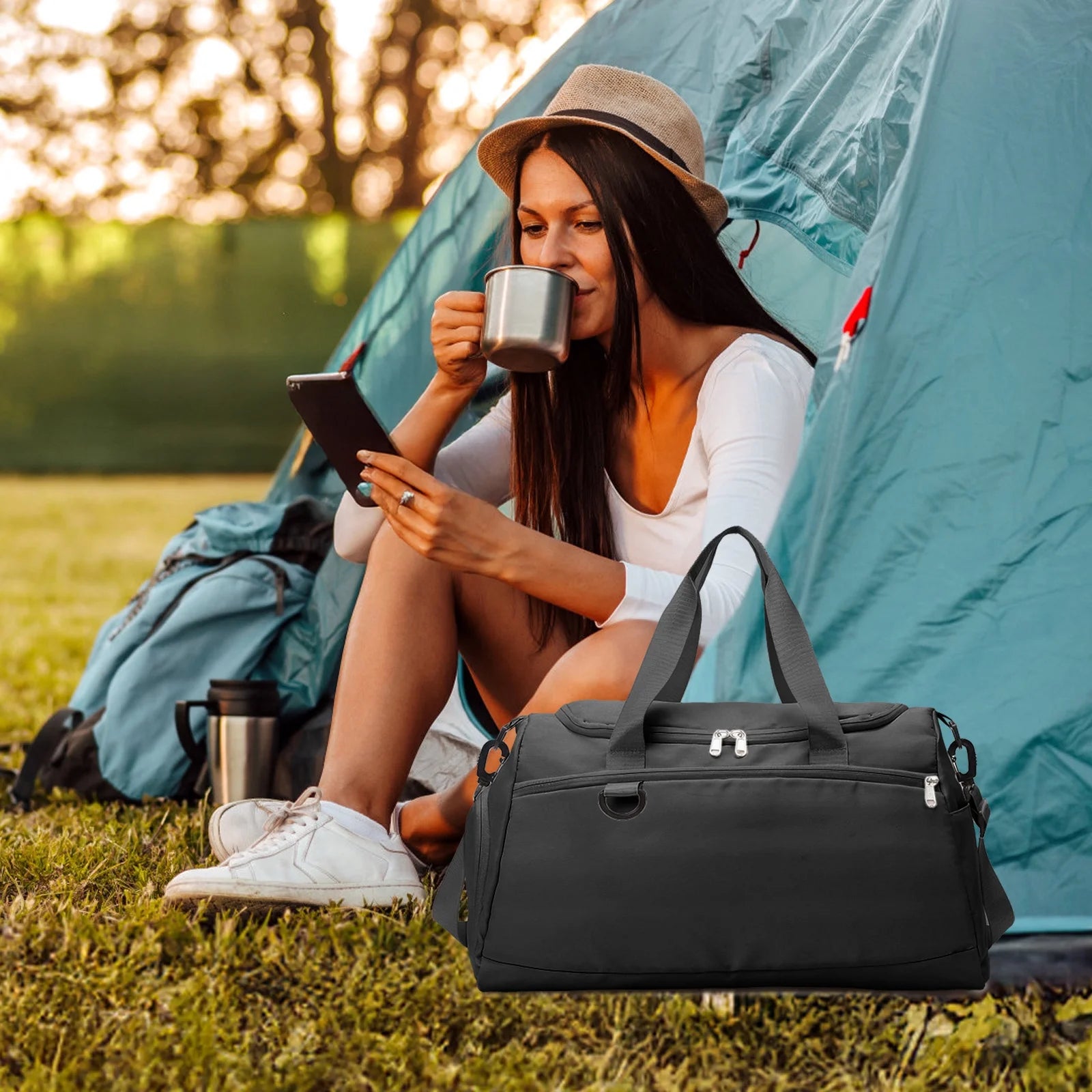 Ultimate Waterproof Travel Duffle Bag with Shoe Compartment - Perfect for Gym, Sports, and Weekend Getaways in Sleek Black Design