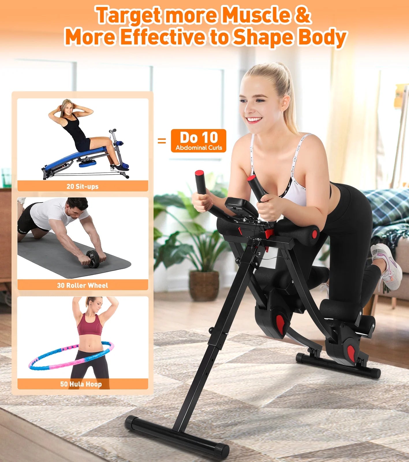 Transform Your Core with the Ultimate Fitness Ab Machine - 4 Adjustable Resistance Levels for Effective Home Workouts, Compact & Foldable Design, Supports Up to 440 lbs!