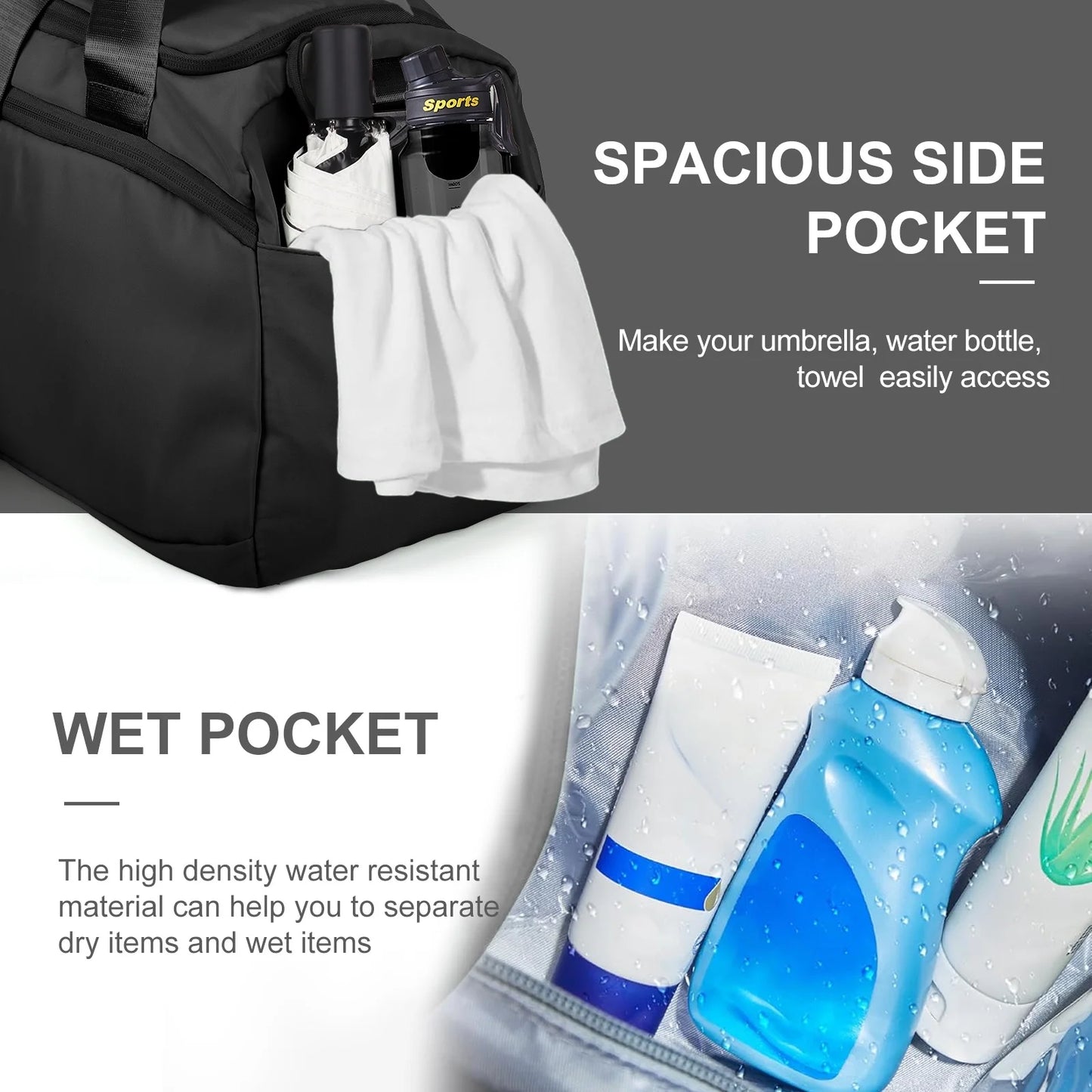 Ultimate Waterproof Travel Duffle Bag with Shoe Compartment - Perfect for Gym, Sports, and Weekend Getaways in Sleek Black Design