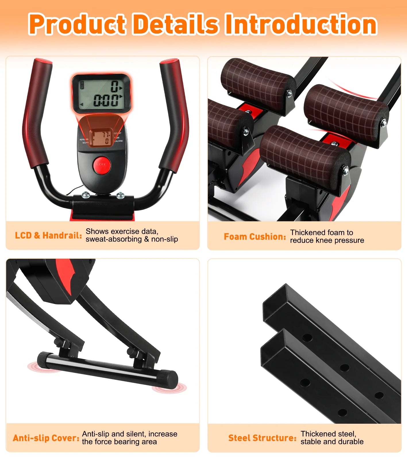 Transform Your Core with the Ultimate Fitness Ab Machine - 4 Adjustable Resistance Levels for Effective Home Workouts, Compact & Foldable Design, Supports Up to 440 lbs!