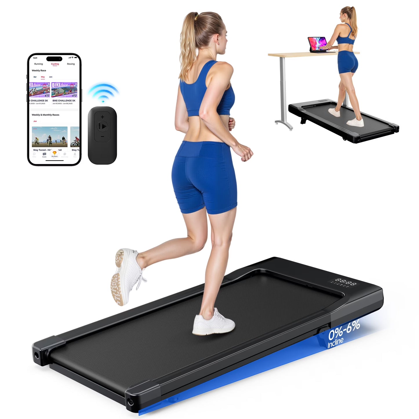 Elevate Your Workout with the 6% Incline Walking Pad Treadmill - No Assembly Required, 2.5 HP Quiet Motor, Smart App Connectivity, and LED Display for Ultimate Fitness Tracking!