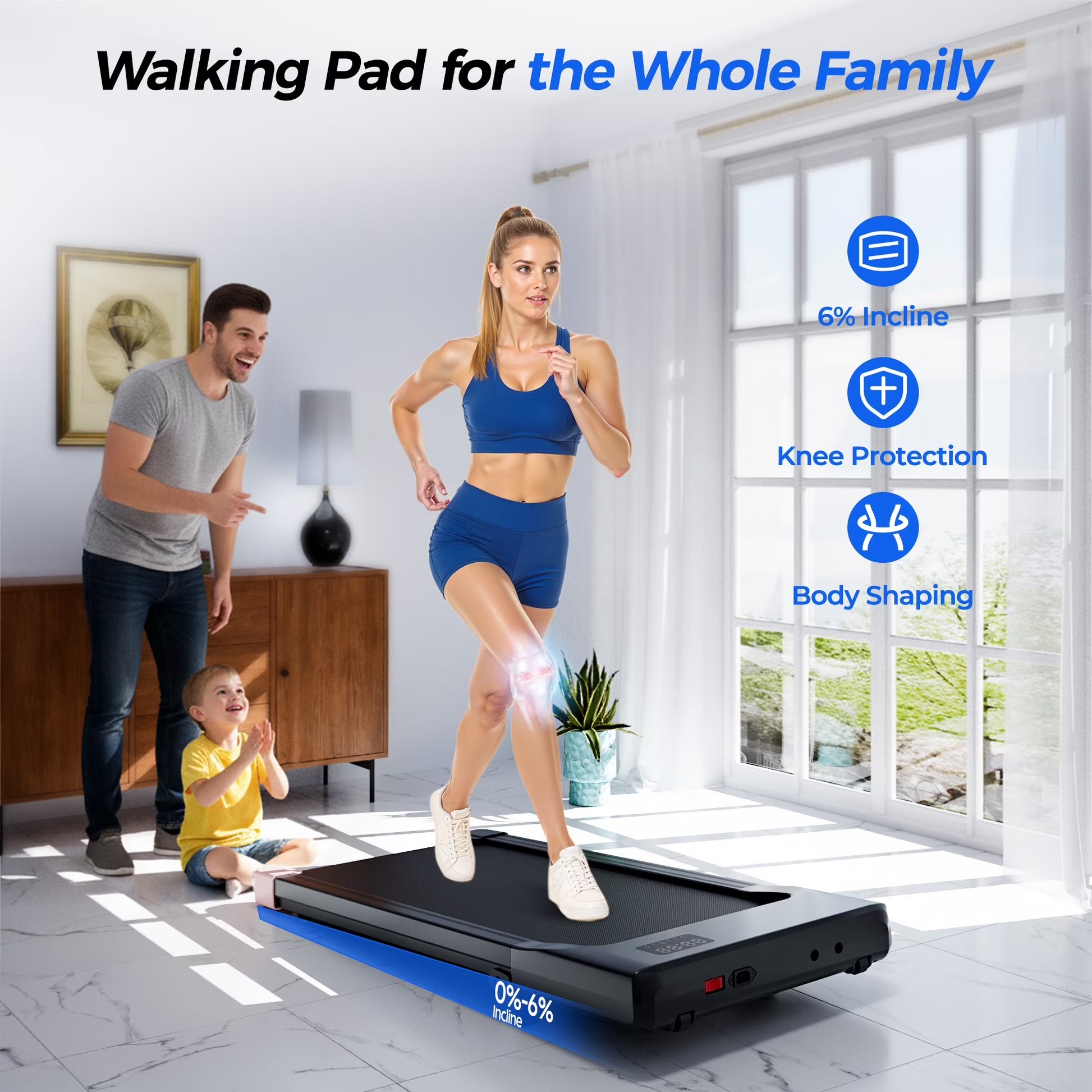 Elevate Your Workout with the 6% Incline Walking Pad Treadmill - No Assembly Required, 2.5 HP Quiet Motor, Smart App Connectivity, and LED Display for Ultimate Fitness Tracking!