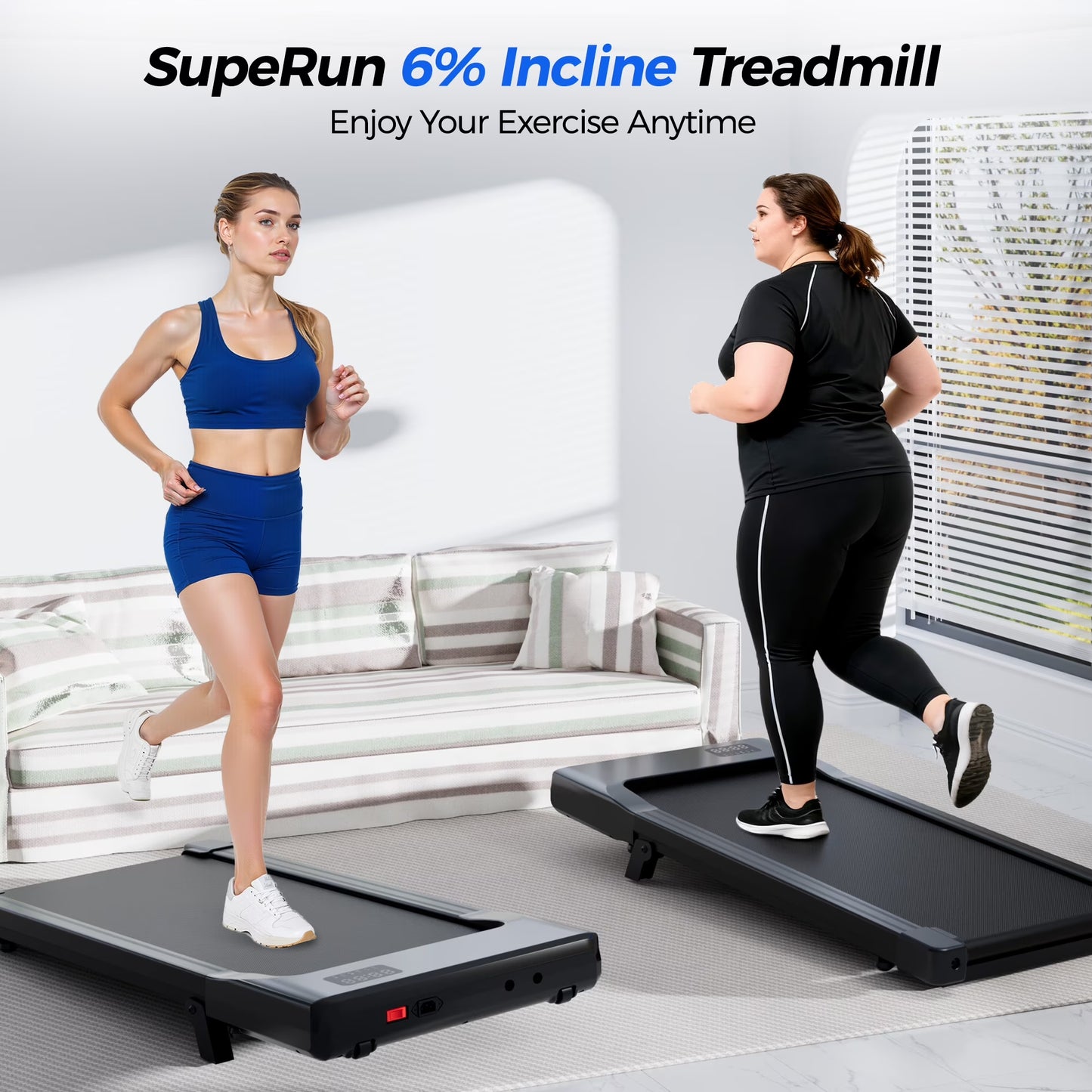 Elevate Your Workout with the 6% Incline Walking Pad Treadmill - No Assembly Required, 2.5 HP Quiet Motor, Smart App Connectivity, and LED Display for Ultimate Fitness Tracking!