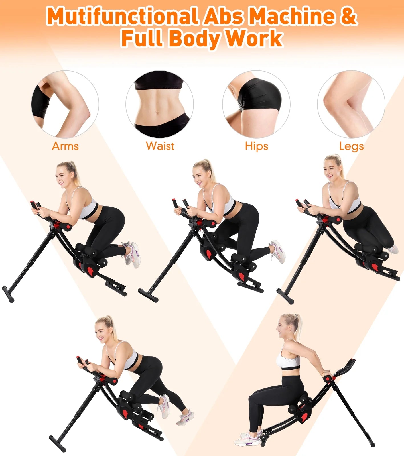 Transform Your Core with the Ultimate Fitness Ab Machine - 4 Adjustable Resistance Levels for Effective Home Workouts, Compact & Foldable Design, Supports Up to 440 lbs!